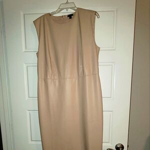 Elegant Tan Sleeveless Vegan Leather Dress